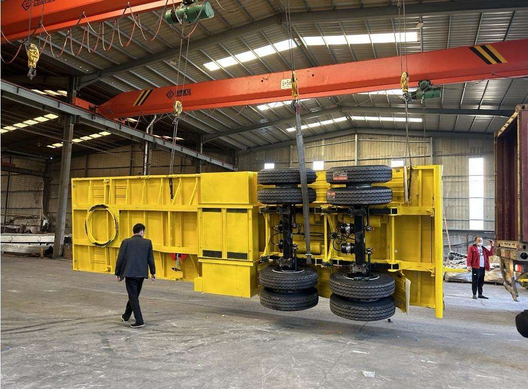 Flatbed trailers prepared for shipment to South Africa